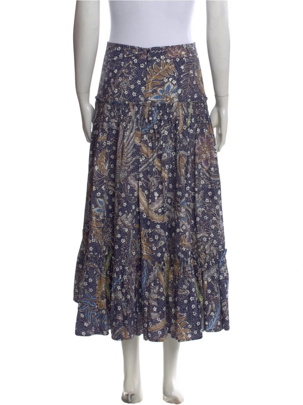 Cara Cara Navy Floral Maxi Skirt with Blue and Brown Accents